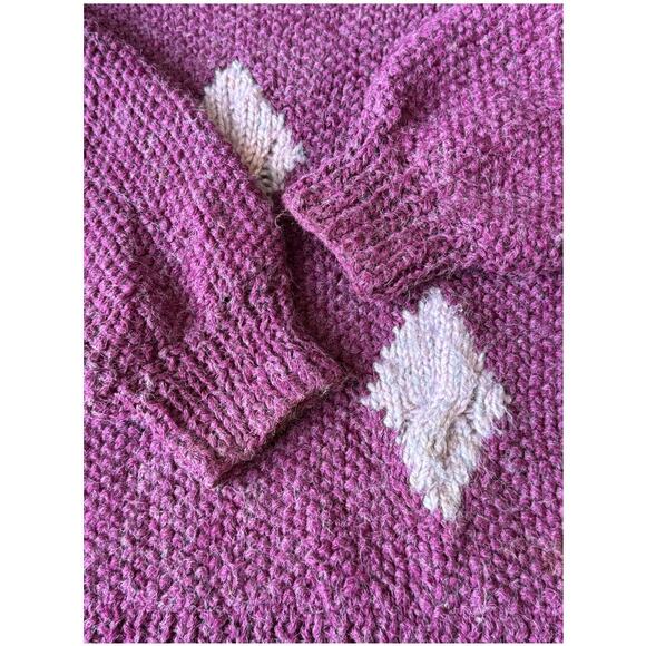 Vintage Handmade Purple & Pink Diamond Knit Turtleneck Sweater Size Large - Picture 13 of 15